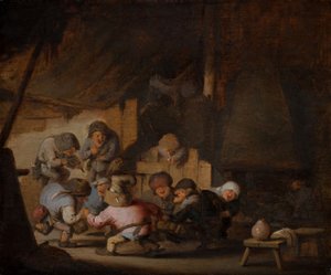 Tańczące krasnoludki w gospodzie wiejskiej, ok. 1635 (olej na drewnie) autorstwa Adriaen Jansz. van Ostade