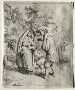 Mężczyzna rozmawiający z kobietą. autorstwa Adriaen Jansz. van Ostade
