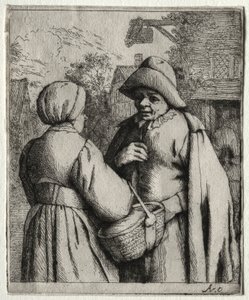 Mężczyzna i kobieta rozmawiają. autorstwa Adriaen Jansz. van Ostade