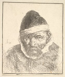 Stary człowiek w białym kołnierzyku i spiczastym kapeluszu, 1610-85. autorstwa Adriaen Jansz. van Ostade