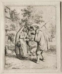 Chłop rozmawiający z kobietą. autorstwa Adriaen Jansz. van Ostade