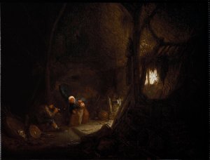 Chłopska rodzina w stodole (olej na płótnie) autorstwa Adriaen Jansz. van Ostade