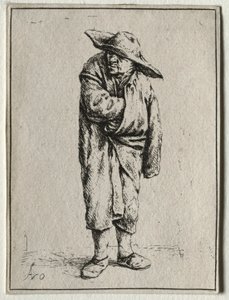 Chłop z ręką w płaszczu. autorstwa Adriaen Jansz. van Ostade