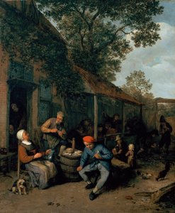 Chłopi palący i ucztujący przed tawerną, 1676 autorstwa Adriaen Jansz. van Ostade