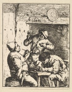 Piosenkarka stojąca między dwoma palaczami, 1610-85. autorstwa Adriaen Jansz. van Ostade