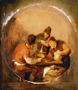 Trzech Gurów pije i pali w tawernie (olej na panelu) autorstwa Adriaen Jansz. van Ostade