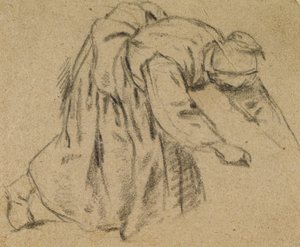 Kobieta Schylająca się, 1656 (kreda na papierze) autorstwa Adriaen Jansz. van Ostade