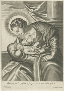 Maryja karmi Dzieciątko Chrystusowe autorstwa Adriaen Lommelin (attributed to workshop of)