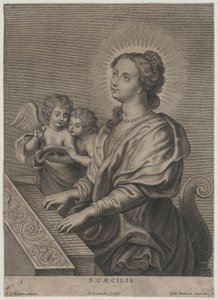 Św. Cecylia grająca na organach z dwoma puttami po lewej stronie, ca. 1654-77.