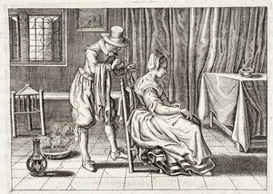 Aplikowanie pijawek, ilustracja z „Emblemata of Zinne-werk” Johannesa de Brune (1589-1658), Jan Jacobs Schipper, Amsterdam, 1661 autorstwa Adriaen Pietersz van de Venne