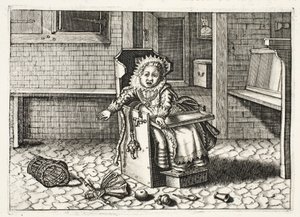 Dziecko płaczące po swoje zabawki, ilustracja z "Emblemata of Zinne-werk" Johannesa de Brune (1589-1658), Jan Jacobs Schipper, Amsterdam, 1661 autorstwa Adriaen Pietersz van de Venne