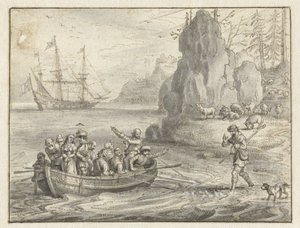 Celadon błaga piratów, aby zabrali go wraz z jego uprowadzoną żoną, Galatea autorstwa Adriaen Pietersz van de Venne