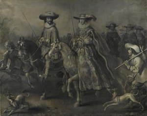 Fryderyk V (1596-1632), elektor Palatynatu, król Czech i jego żona Elżbieta Stuart (1596-1662) na koniu