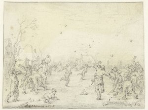 Mężczyźni i chłopcy rzucający śnieżkami autorstwa Adriaen Pietersz van de Venne