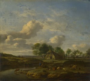 Krajobraz z folwarkiem nad potokiem, 1661 autorstwa Adriaen Velde van de