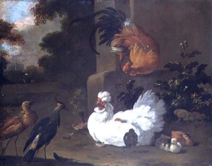Ruft, Czajka i kurczaki przy klocku montażowym autorstwa Adriaen van Oolen