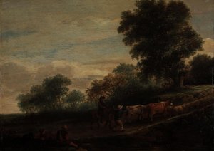 Krajobraz z pasterzami i bydłem autorstwa Adriaen van Ostade