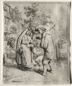 Mężczyzna rozmawiający z kobietą autorstwa Adriaen van Ostade