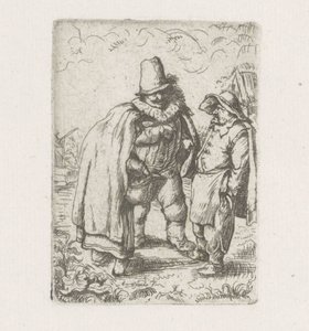 Mężczyzna z plisowaną obrożą z chłopską parą autorstwa Adriaen van Ostade