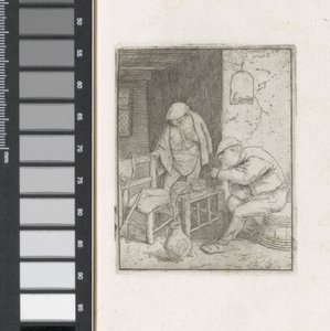 Mężczyzna zapala fajkę we wnętrzu autorstwa Adriaen van Ostade