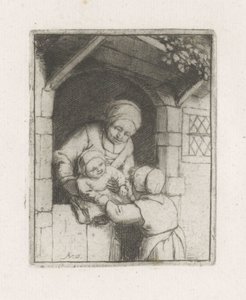 Matka z dwójką dzieci w drzwiach autorstwa Adriaen van Ostade