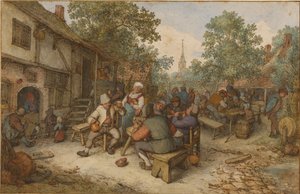 Festiwal chłopski na ulicy miasta autorstwa Adriaen van Ostade