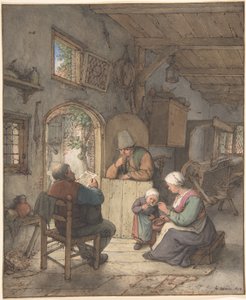 Czytanie wiadomości w chacie tkaczy autorstwa Adriaen van Ostade
