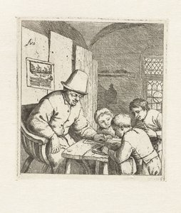 Nauczyciel z trzema uczniami przy stole Szkoła autorstwa Adriaen van Ostade