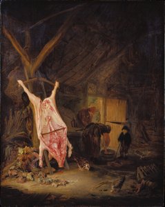 Zarżnięta świnia w stodole autorstwa Adriaen van Ostade