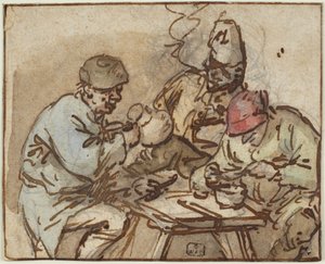 Trzech mężczyzn przy stole autorstwa Adriaen van Ostade