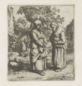 Dwie stare kobiety w rozmowie Dwóch plotkarzy autorstwa Adriaen van Ostade
