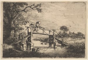 Dwóch wędkarzy na moście, 1647. autorstwa Adriaen van Ostade