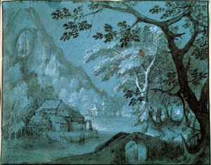 Krajobraz z młynem nad jeziorem górskim, c1610-c1620s