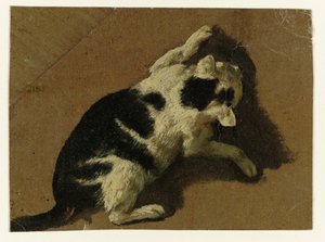 Kot bawiący się przy ścianie autorstwa Adriaen van de Velde (attributed to)