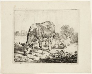 Wypas byka i trzy owce autorstwa Adriaen van de Velde
