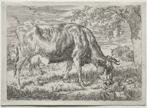Krowa i dwie owce u stóp drzewa, 1670. autorstwa Adriaen van de Velde