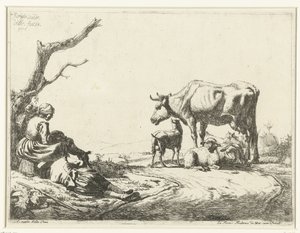 Pasterz i pasterka z żywym inwentarzem autorstwa Adriaen van de Velde