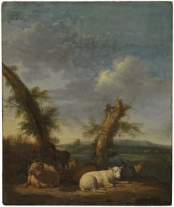 Pejzaż z owcami i śpiącym pasterzem autorstwa Adriaen van de Velde