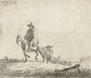 Jeździec i pasterz z bydłem na polnej drodze, 1653