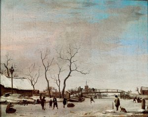 Riviere Gelee z łyżwiarzami Obraz Adriaena Van de Velde le jeune (1636-1672) 1668 wym. 23x30 cm Paryż, Musée du Louvre autorstwa Adriaen van de Velde