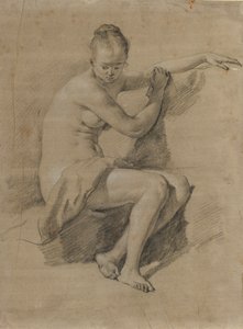 Akt kobiecy w pozycji siedzącej, ok. 1660-70 (rysunek kredą czarno-białą)