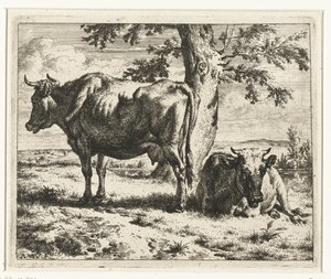 Dwie krowy pod drzewem Krowy i owce (tytuł serii) autorstwa Adriaen van de Velde