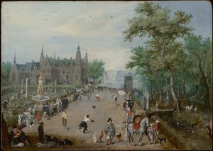 Gra w piłkę przed wiejskim pałacem autorstwa Adriaen van de Venne