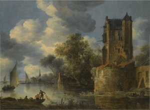 Krajobraz rzeki z bastionem autorstwa Adriaen van der Cabel
