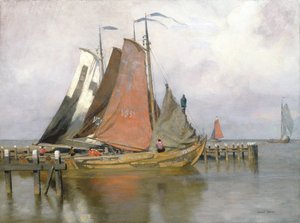 Łodzie rybackie wypływające z portu Zuyderzee, 1899 r.