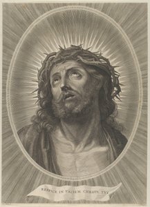 Głowa Chrystusa z koroną cierniową w owalnej oprawie, wg Reni, ok. 1900 r. 1..., ca. 1653-67. autorstwa Adrian van Melar