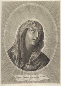 Głowa Matki Boskiej patrząca w prawo, w owalnej ramie, za Reni, ca. 1..., ca. 1650-67. autorstwa Adrian van Melar