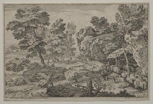 Krajobraz z pasterzami i dwoma stadami autorstwa Adrian van der Cabel