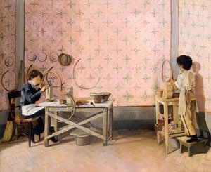 Dzieci pracujące w alabastrze, autor: Adriano Cecioni (1836-1886) Olej na płótnie, 39,5x47,5 cm autorstwa Adriano Cecioni
