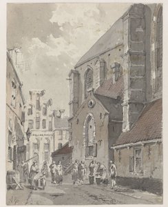 Widok w Amersfoort, po prawej stronie St. Joriskerk autorstwa Adrianus Eversen